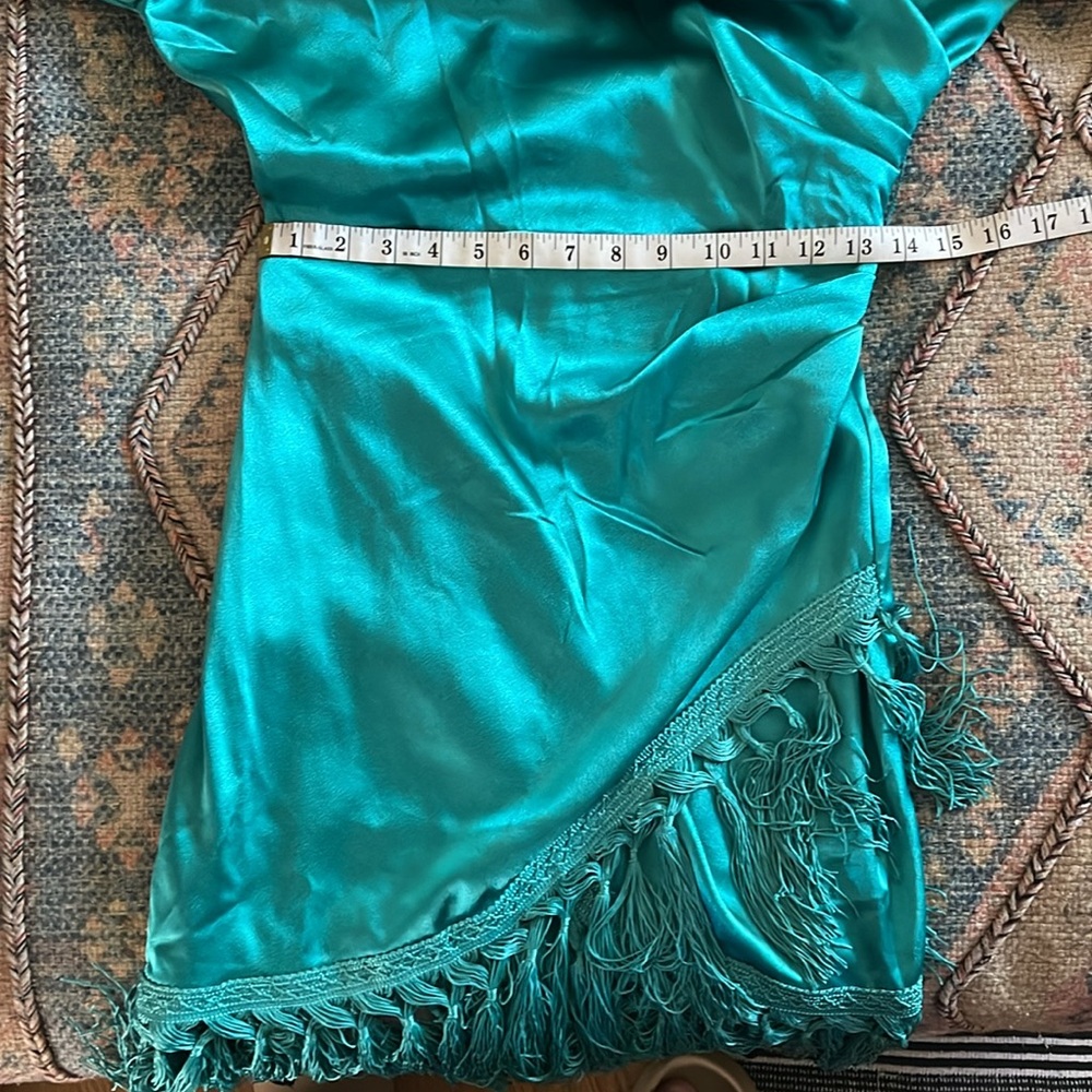 Chic Teal Long Sleeve Dress with Fringe - Picture 4 of 5